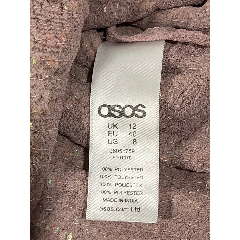 Sparkling ASOS Sequin Cami Top‎ Pink Mauve V Neck Spaghetti Strap Women size 8 - Picture 6 of 8